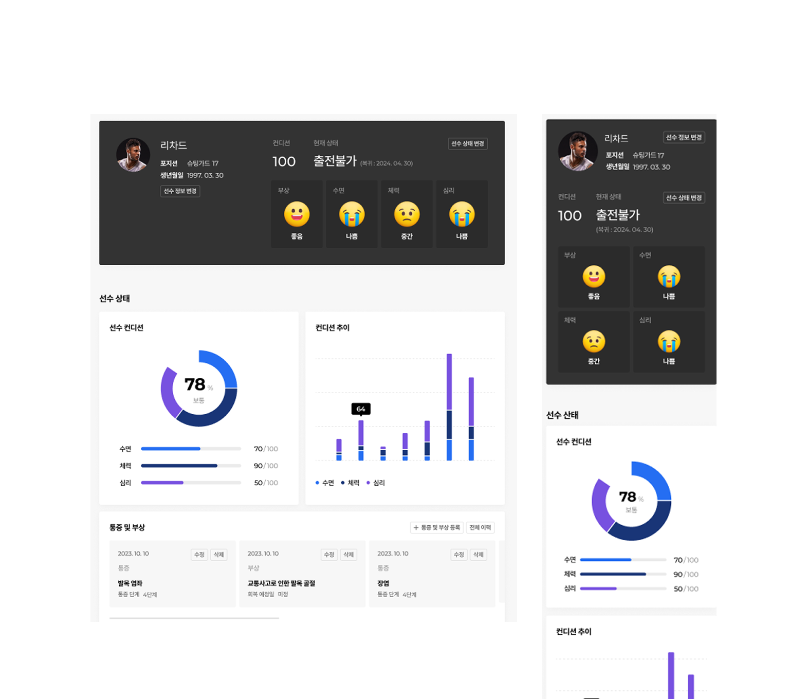 직관적인 선수 상태 정보